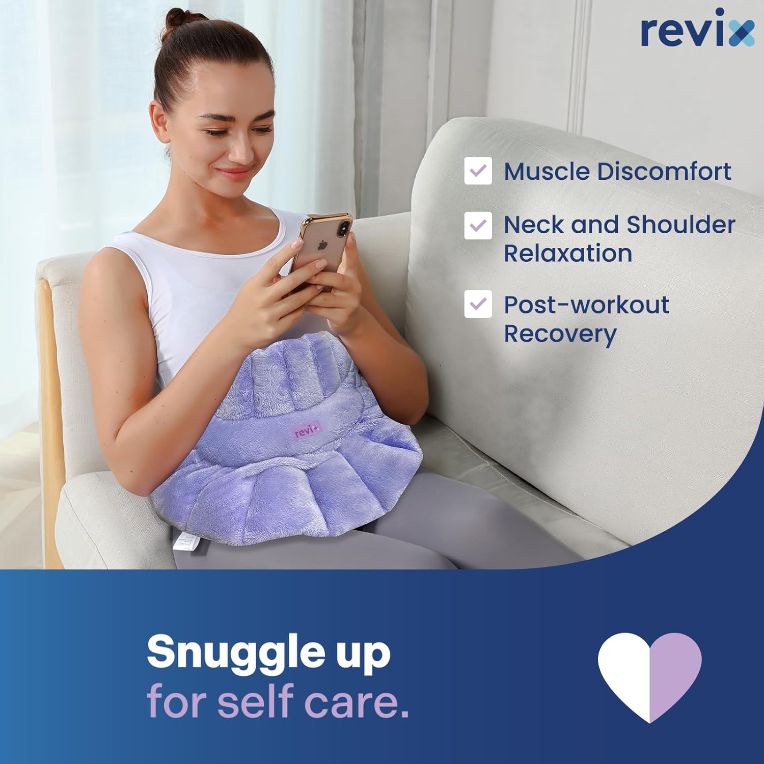 Detalle de REVIX REX006 Weighted Microwaveable Neck and Shoulder Wrap, Plush with Lavender Aromatherapy