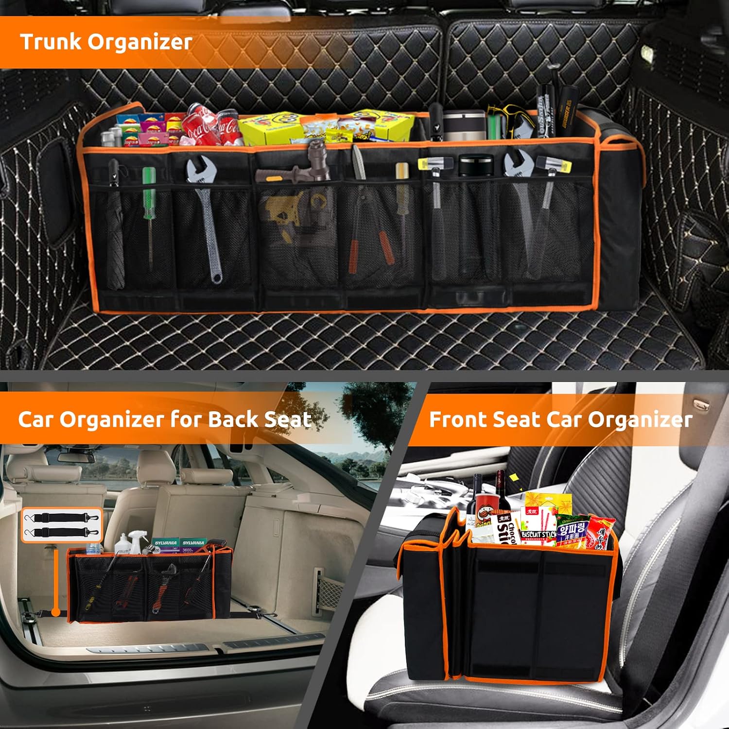 Detalle de EAROND Large Trunk Organizer with Cooler, 3 Compartments