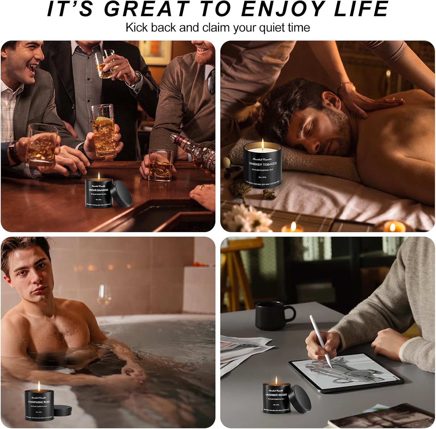 Thumbnail 6 de 6-Pack Scented Candles for Men – Whiskey Tobacco & More in a Premium Gift Box