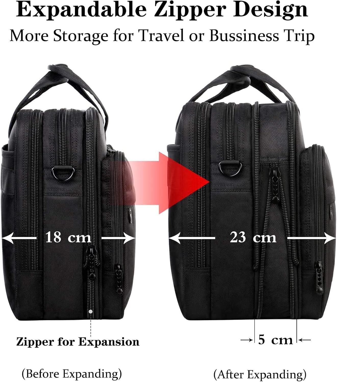 Thumbnail 5 de Mancro sacoche ordinateur portable 17 pouces extensible, grande mallette affaires étanche noire