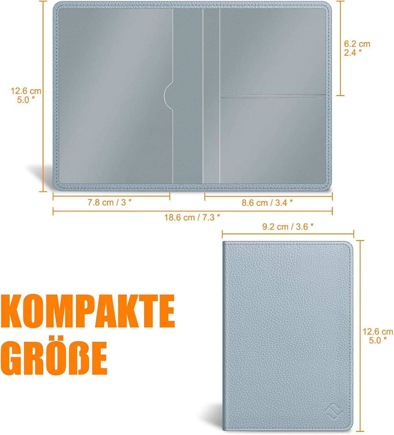 Detalle 2 de FINTIE KFZ Fahrzeugschein Hülle – ultradünne Kunstledermappe mit 4 Fächern, Blau-Grau