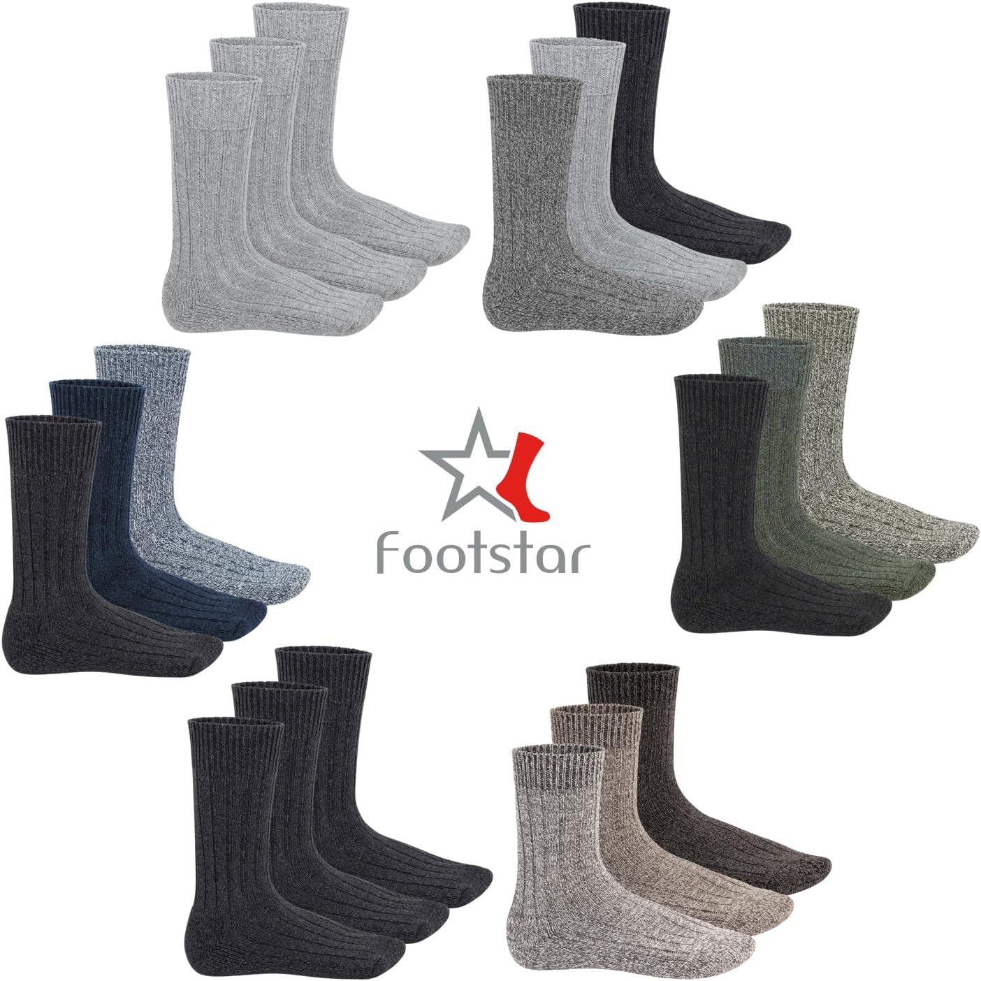 Detalle de Footstar Noorse wollen wintersokken voor heren, 6 paar met badstofzool