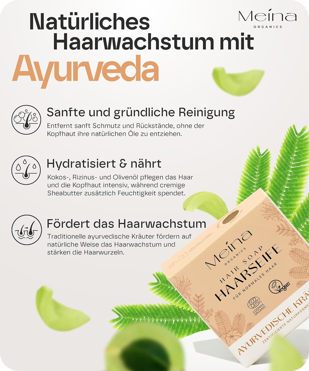 Detalle 2 de Meina Ayurveda Bio Haarseife gegen Haarausfall – Naturkosmetik, vegan & plastikfrei (80 g)