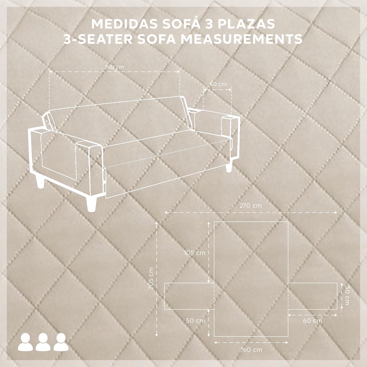 Detalle 1 de Textilhome Malu 160 cm funda cubre sofá 🛋