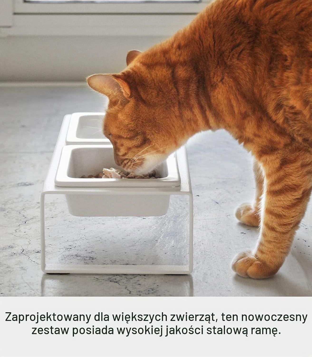 Detalle de YAMAZAKI zestaw misek dla kota ze stojakiem, biały, pojemność 300 ml