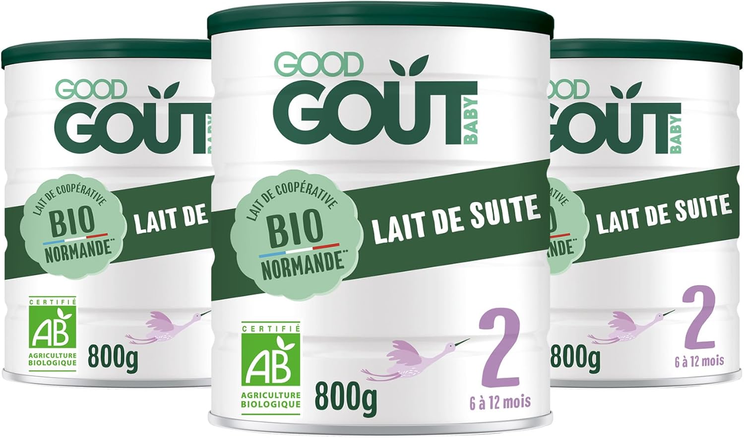 Detalle de GOOD GOÛT Lot de 3 — Lait Infantile 2e âge, lait de suite bio en poudre 6–12 mois, sans huile de palme, crième de lait bio, fabriqué en Normandie (800 g x 3)