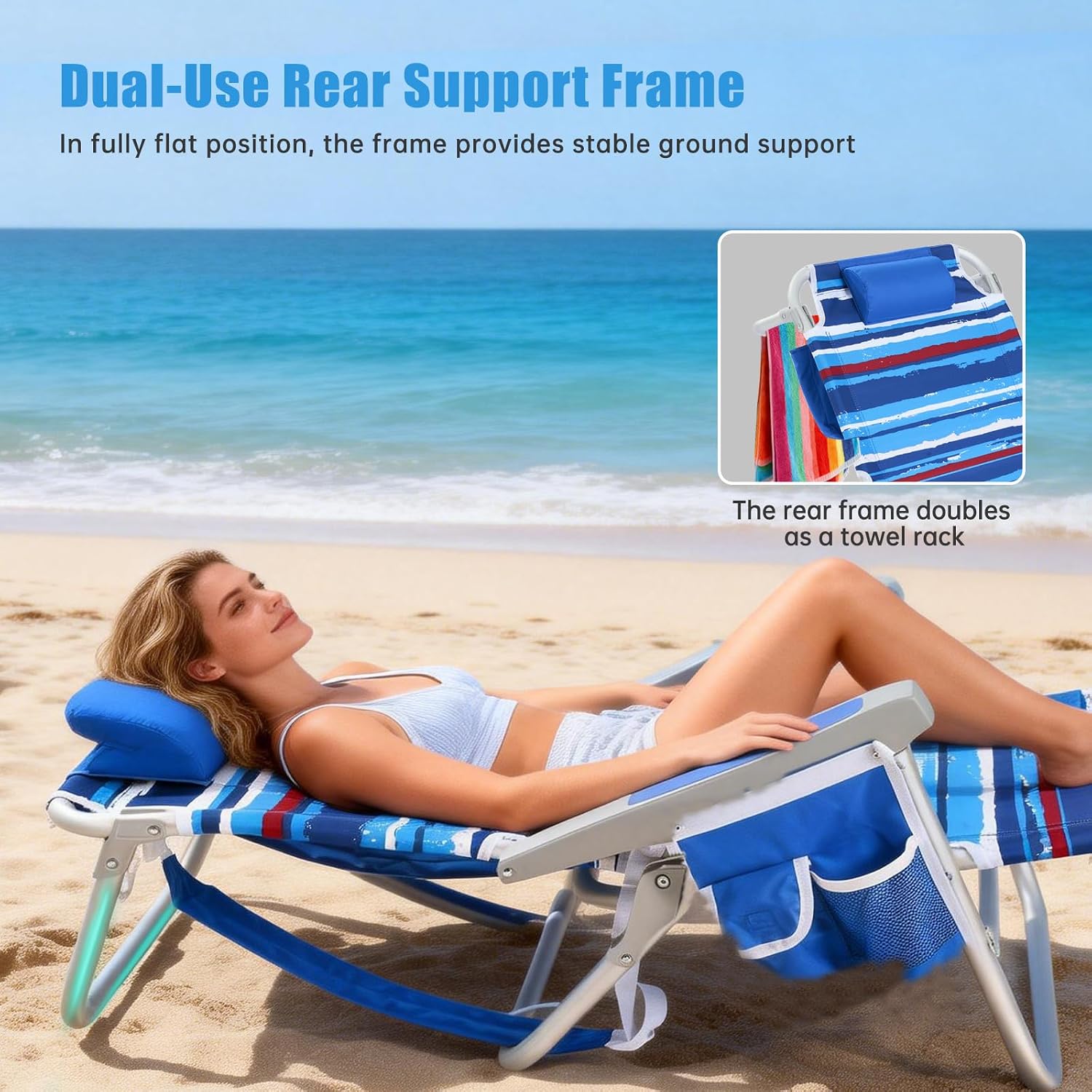 Thumbnail 6 de SUNNYFEEL Low Beach Chair 2 Pack: Portable, 5-Position Reclining Chairs with Cooler Bag