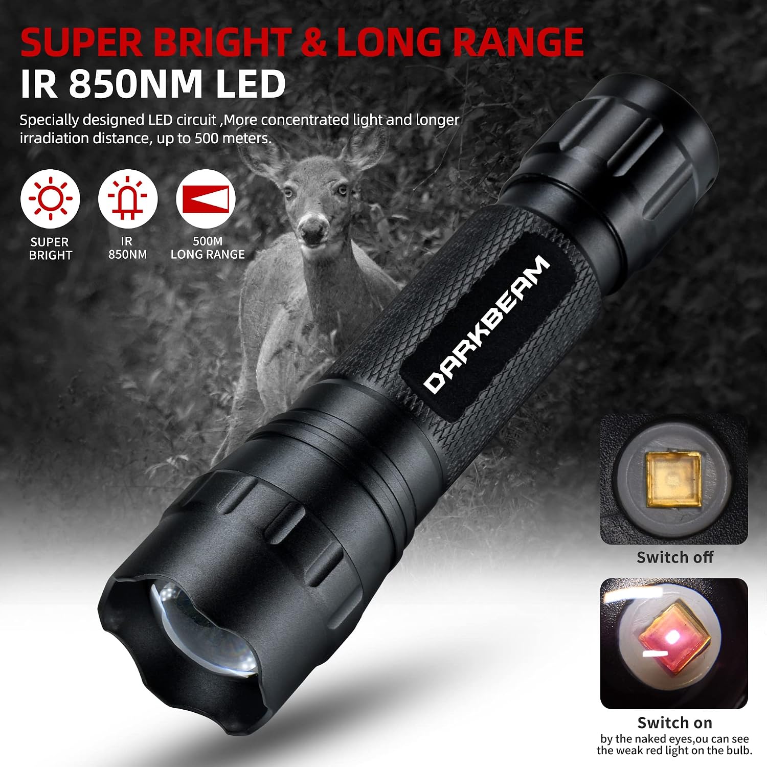 Detalle 2 de DARKBEAM 501BX-IR infraröd ficklampa, 850 nm med justerbart fokus