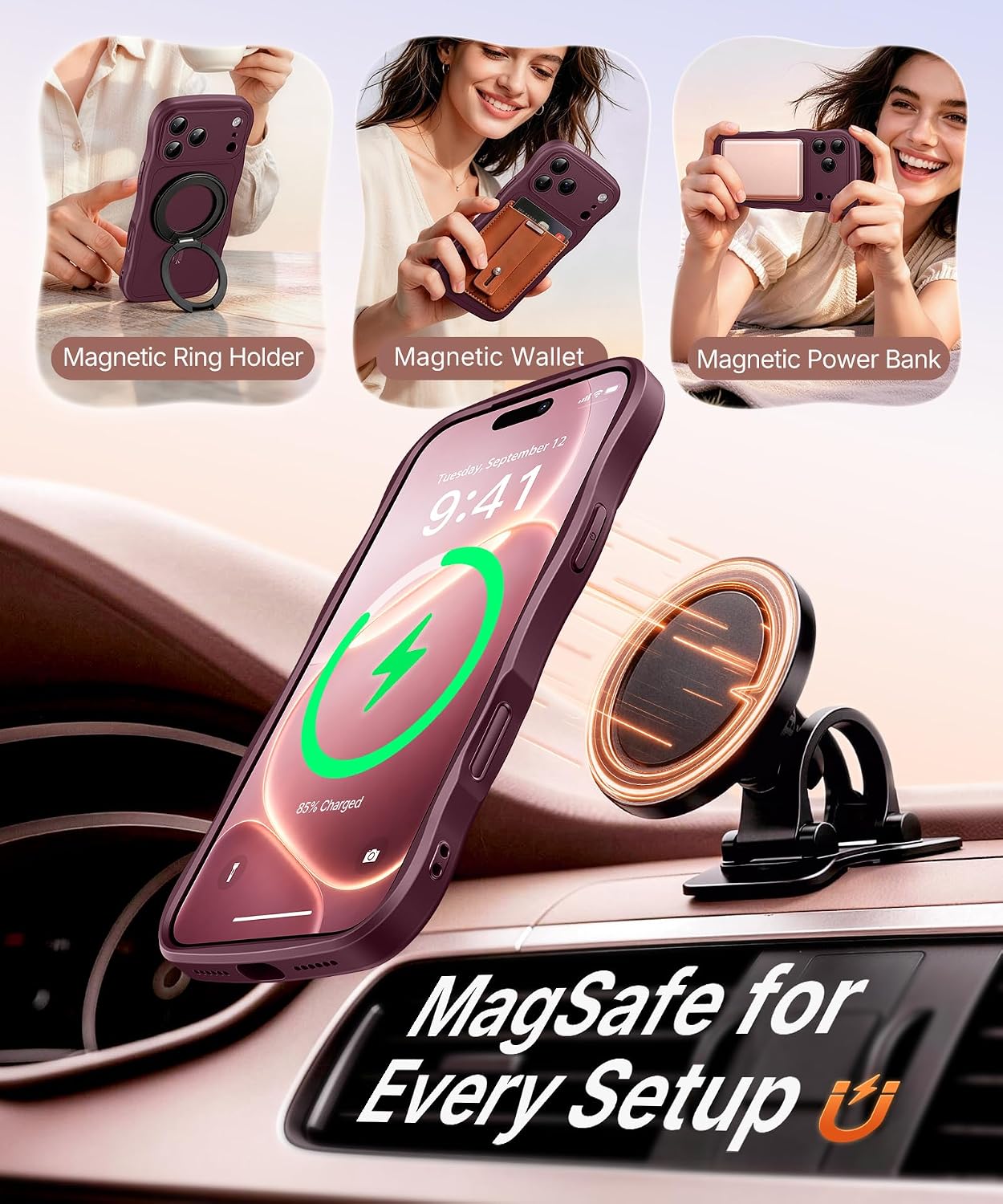 Detalle de CAPRARO TPUWAVE Magnetic Case for iPhone 17/18 Pro Max, Burgundy TPU