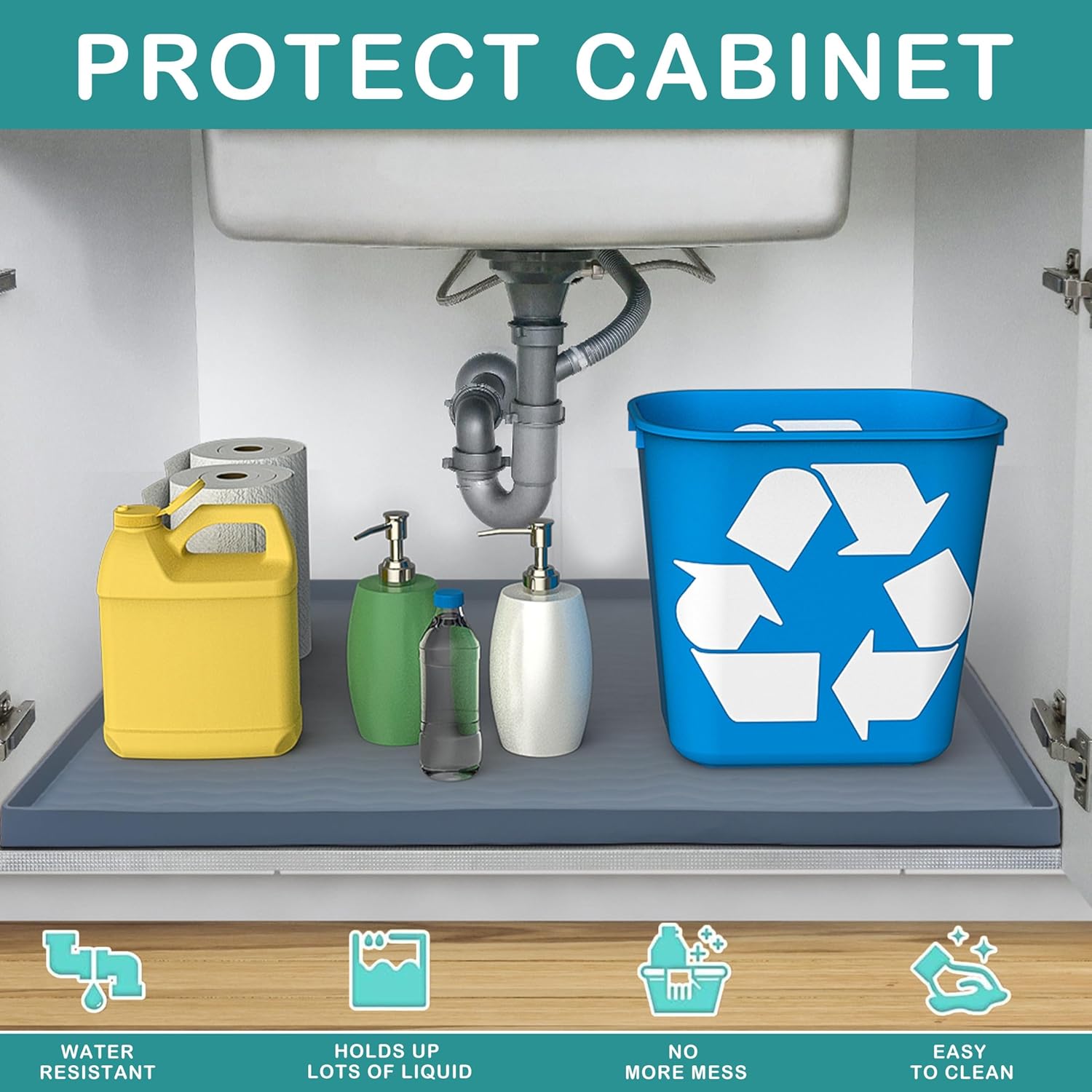 Thumbnail 1 de URMONA Waterproof Silicone Under Sink Mat 16'' x 10'' — Durable Cabinet Protector for Kitchen & Bathroom
