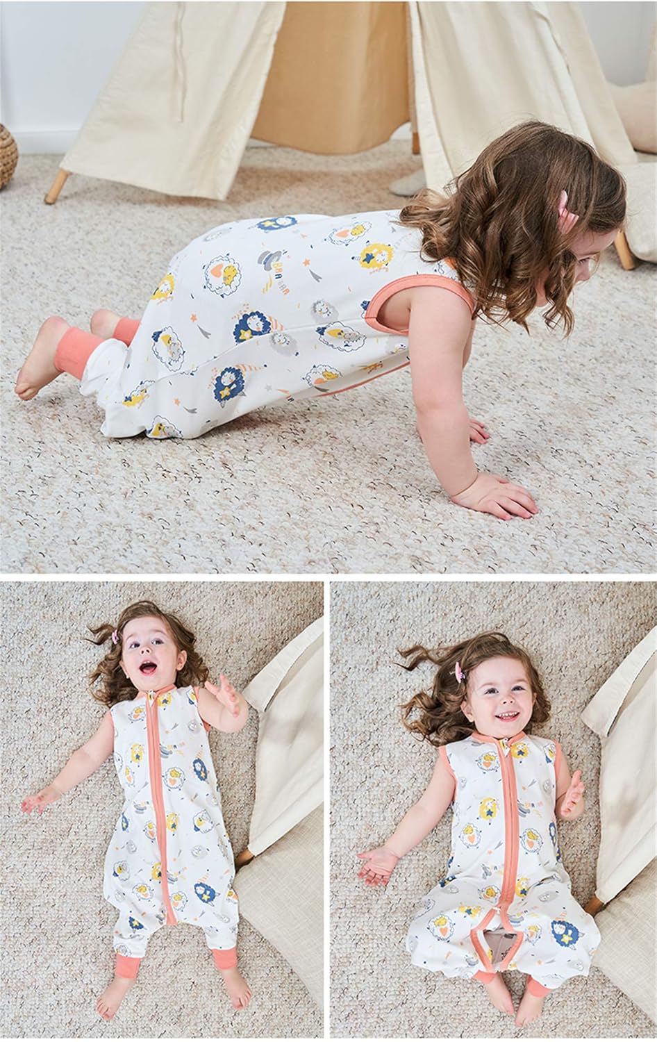 Thumbnail 4 de Chilsuessy Baby-Schlafsack Sommer mit Füßen 0,5 Tog aus 100% Baumwolle (90 cm, Schafe)