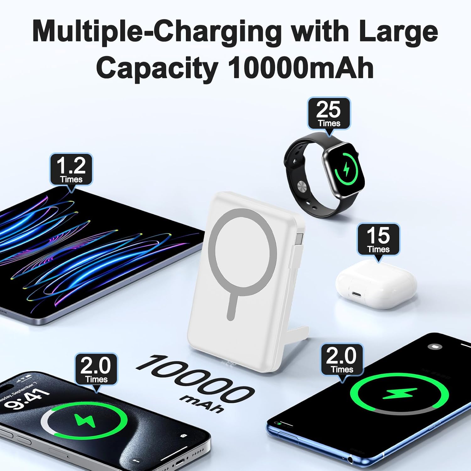 Detalle de Vexnara Power Bank iPhone 10000mAh con MagSafe: ricarica wireless 20W, supporto pieghevole e PD Quick Charge