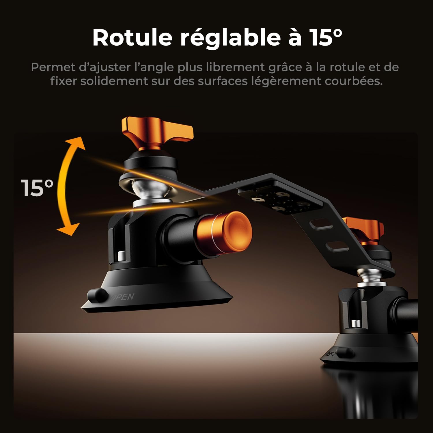 Detalle de K&F CONCEPT Support caméra voiture à 3 ventouses 3" avec perche télescopique et bras magique 360°