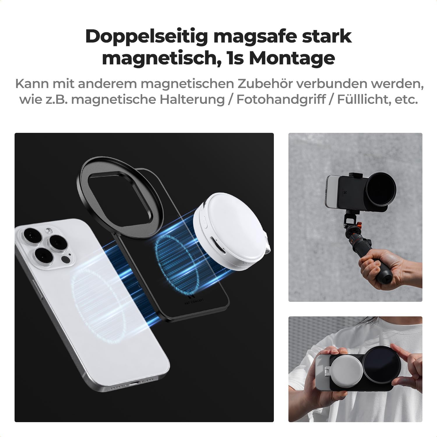 Thumbnail 4 de K&F CONCEPT Magnetischer Polfilter 67 mm mit variablem ND2–32 und 6,1-Zoll-Magnetadapter für iPhone 16/15/14/13