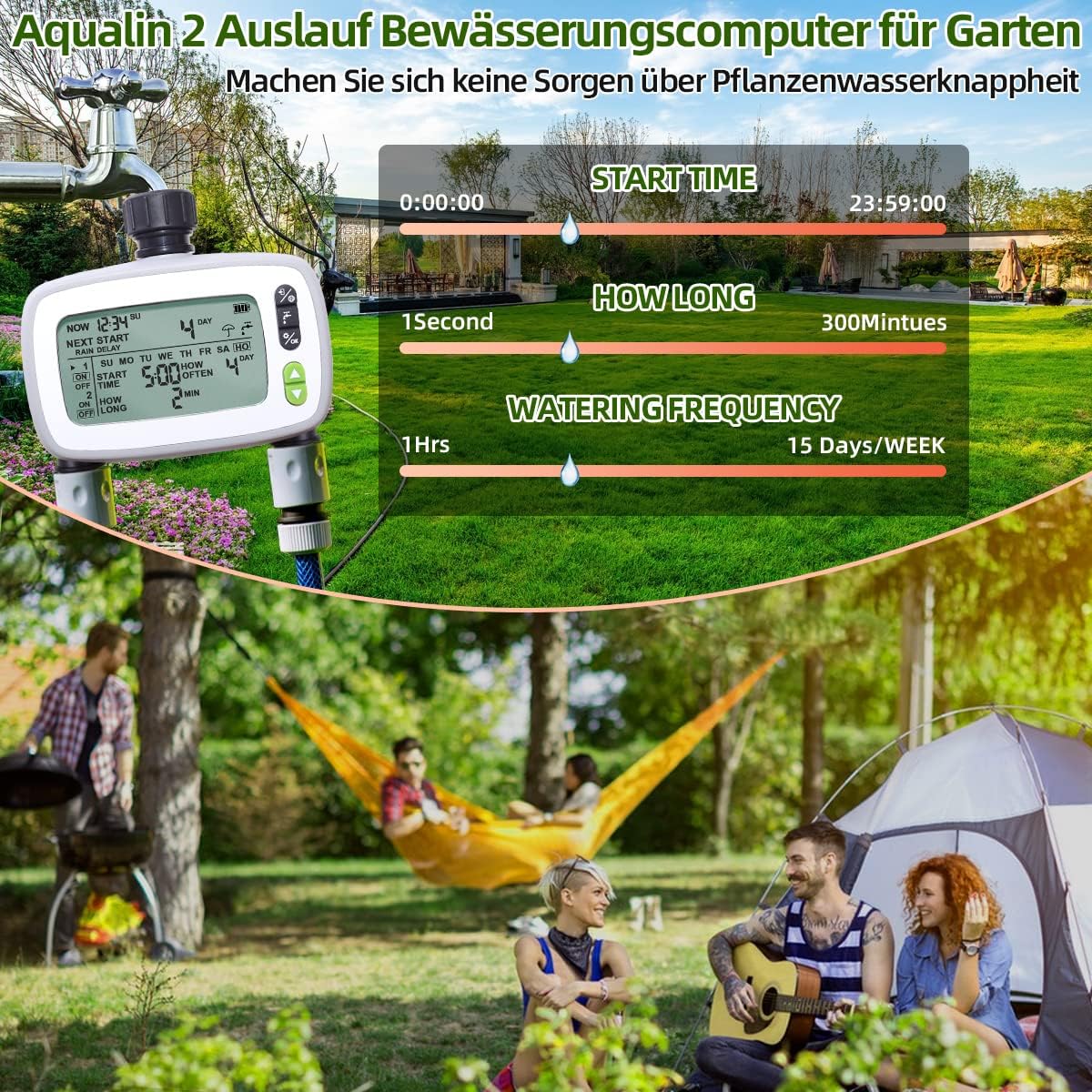 Thumbnail 6 de Aqualin Centralina Irrigazione a 2 Vie: Timer Automatico/Manuale con Grande LCD e Impermeabile IPX5