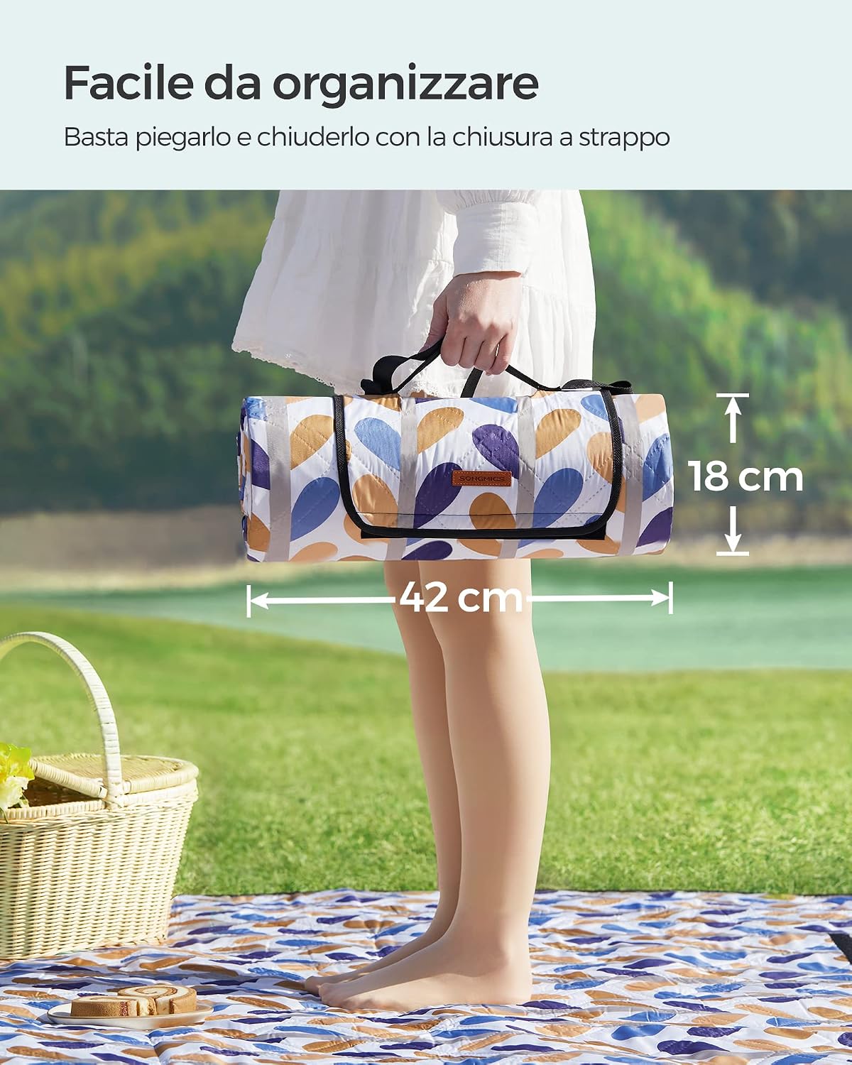Thumbnail 6 de SONGMICS Coperta Picnic 200 x 200 cm pieghevole con strato impermeabile e motivo a foglie (GCM87CU)