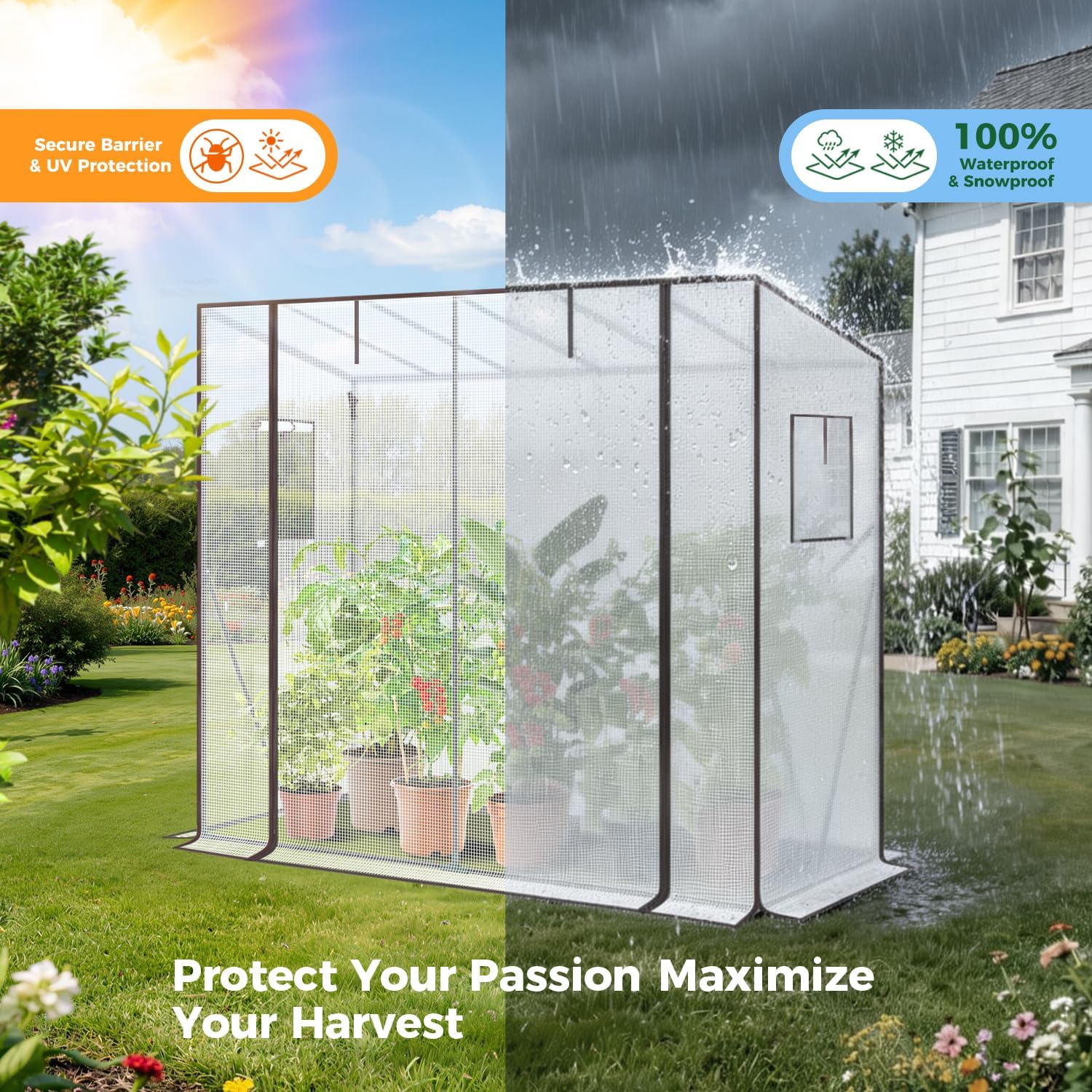 Detalle de Ohuhu Walk In Greenhouse (Portable Tomato Greenhouse) with PE Cover & Roll-Up Door, White 200x77x170 cm
