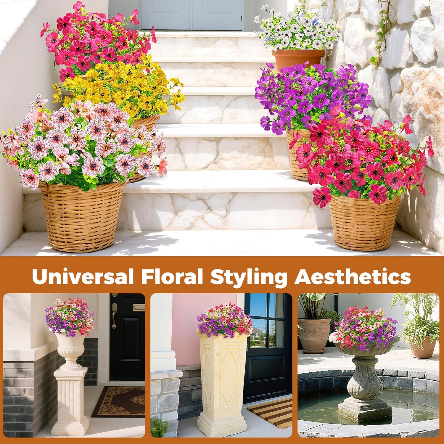 Thumbnail 1 de OZMI Artificial Flowers Outdoor 189 Fake Flowers (9 Bundles) UV Resistant Faux Silk Bouquet