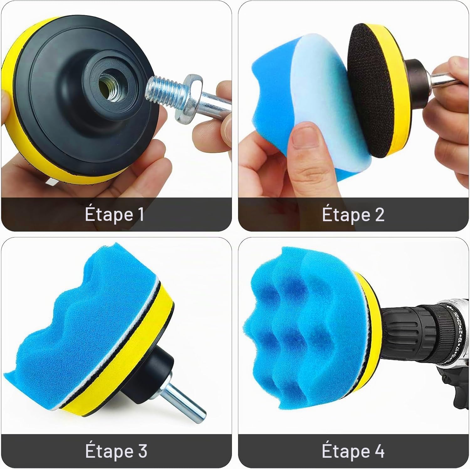 Detalle de BASVII 31 Kit Polissage Voiture – 25 pièces, pad 80 mm et tampons laine, adaptable perceuse