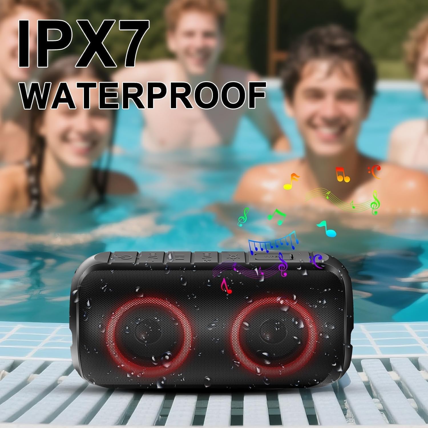 Thumbnail 4 de Bluetooth Lautsprecher mit Licht – tragbare 20W Musikbox (2×52 mm, Bluetooth 5.3, IPX7) für Reise, Party & Strand