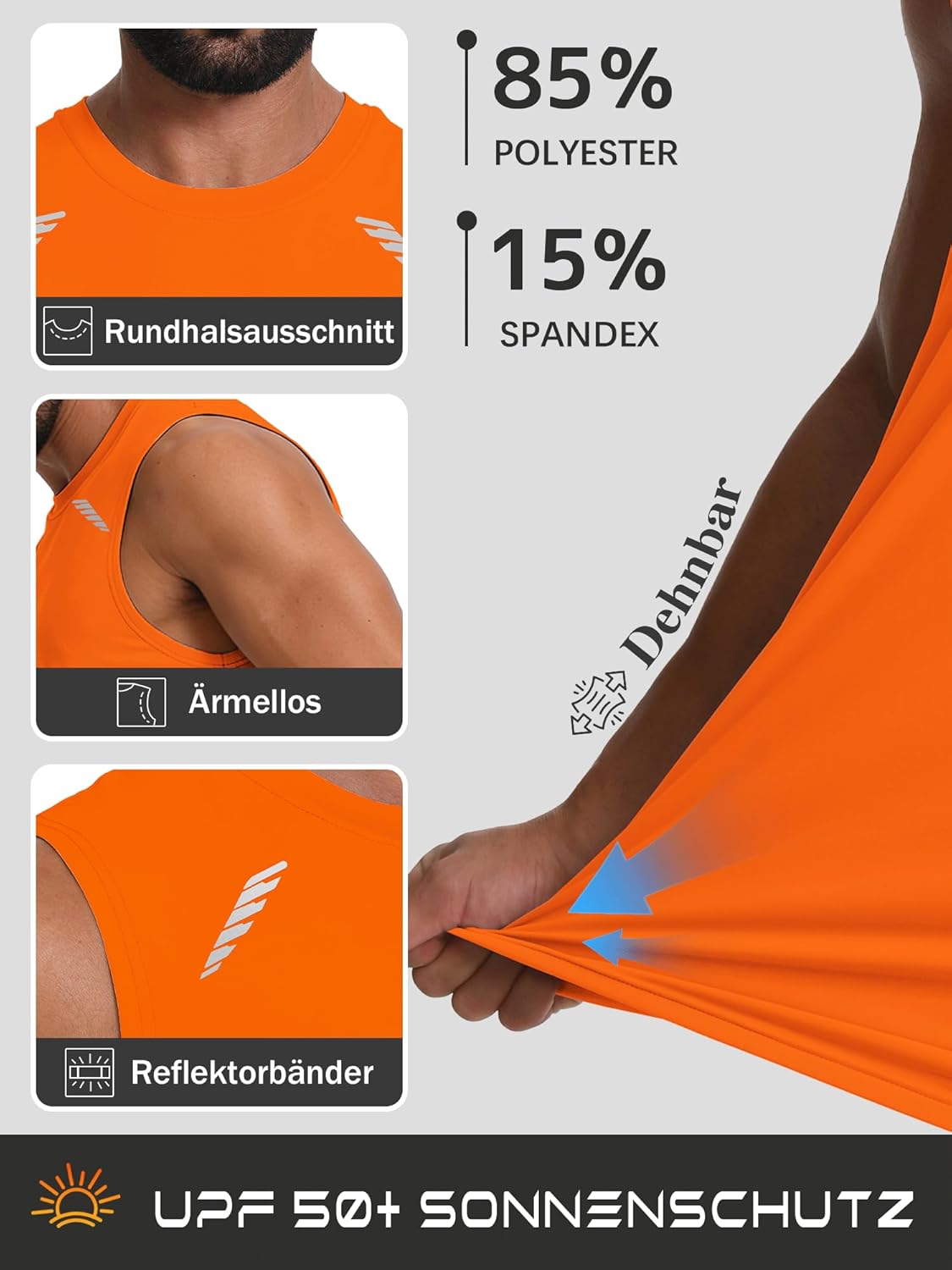 Thumbnail 2 de Men’s UPF 50+ Sun Protection Mesh Back Gym Tank Top with Reflective Strip