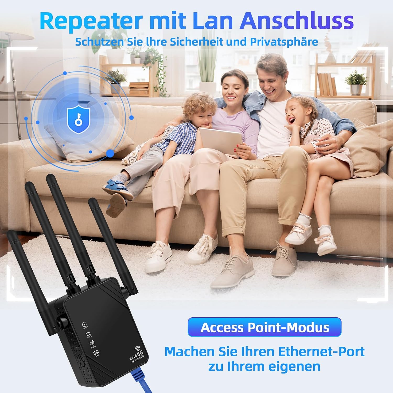 Detalle de WLAN-Verstärker Ultraxtender 1200 Mbit/s – Dualband mit LAN, 4 Antennen, bis zu 9200 ft²