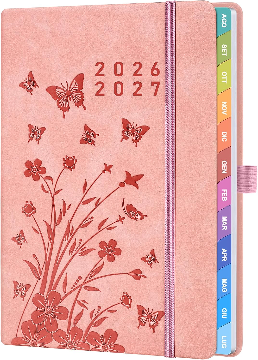 Detalle de Agenda Scolastica 2026–2027 Rosa – 22,5 × 16,5 cm, settimanale verticale con penna, segnalibro e tasca interna