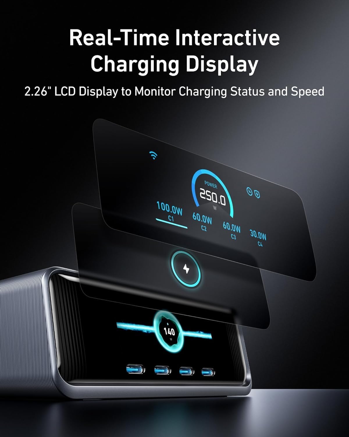 Detalle de Anker Prime A2345 250W Charging Station, 6 Ports, LCD Display