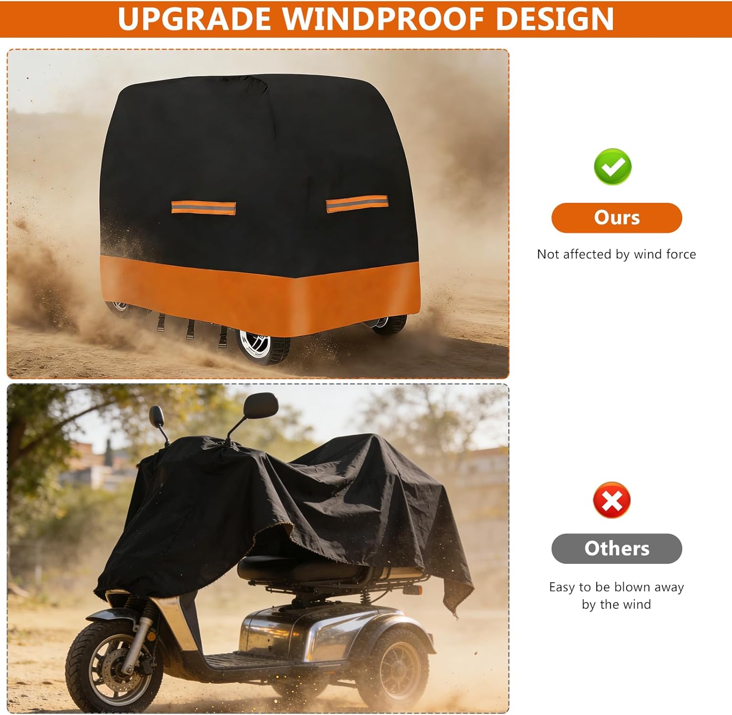Thumbnail 2 de Extra Large Mobility Scooter Cover (Waterproof Heavy Duty 420D Oxford Fabric) with 4 Reflective Strips and 3 Buckles