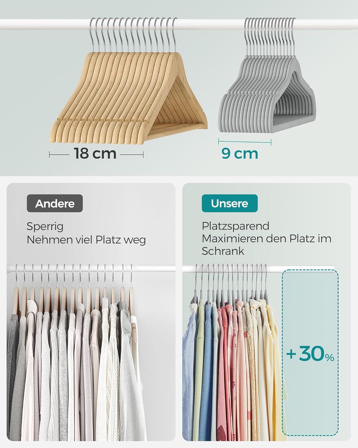 Thumbnail 3 de SONGMICS Kinderkleiderbügel – 50er Set, rutschfeste Samtbügel mit 360° Haken, Taubengrau CRF027G05