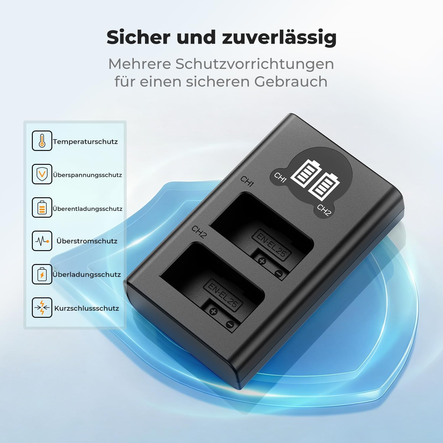 Thumbnail 3 de K&F CONCEPT EN-EL25 Dual Slot LED Ladegerät mit USB-C/ Micro-USB, kompatibel mit Nikon Z30, Z50, Z50 II und Zfc