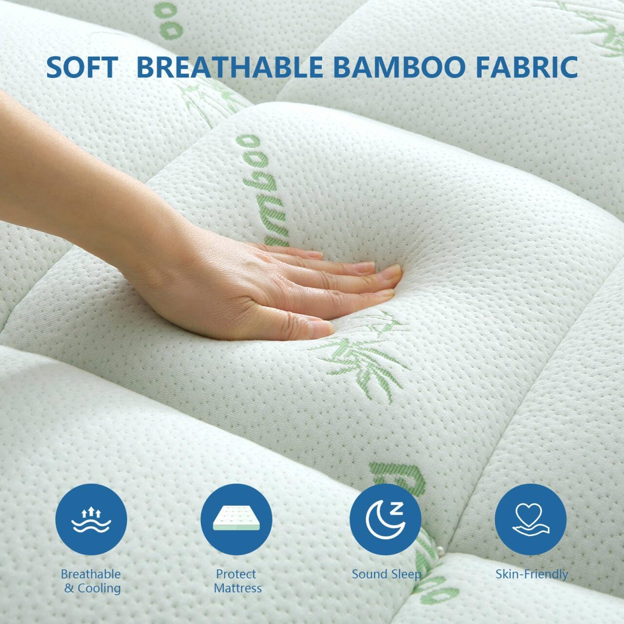 Detalle 2 de BETENWEL California King Bamboo Mattress Topper, 1200 GSM Quilted, Cooling