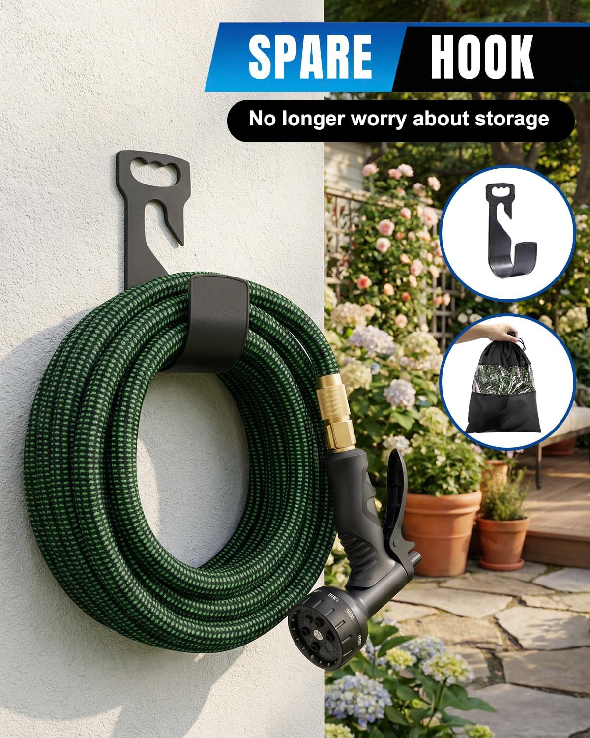 Detalle de 150FT Expandable Garden Hose with 10-Pattern Thumb Control Nozzle and 3/4" & 1/2" Connectors