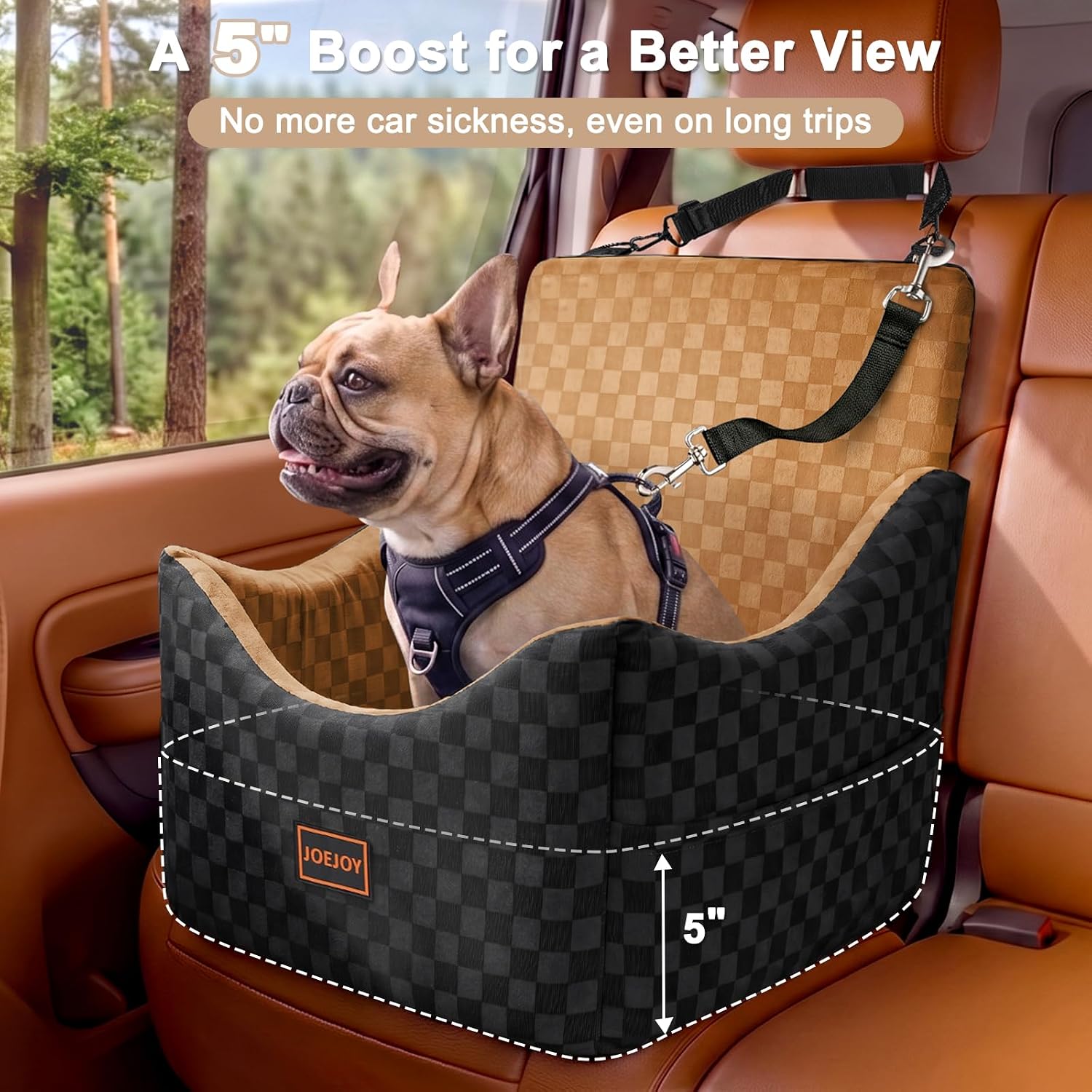 Detalle 2 de JOEJOY PET-BK-001-BN Elevated Dog Car Seat, Memory Foam, Brown