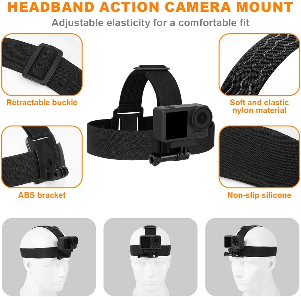 Detalle de Adiwo 2 in 1 Imbracatura Pettorale e Fascia per Testa per Action Cam — compatibile con GoPro Hero 13-4 e DJI Action Pro