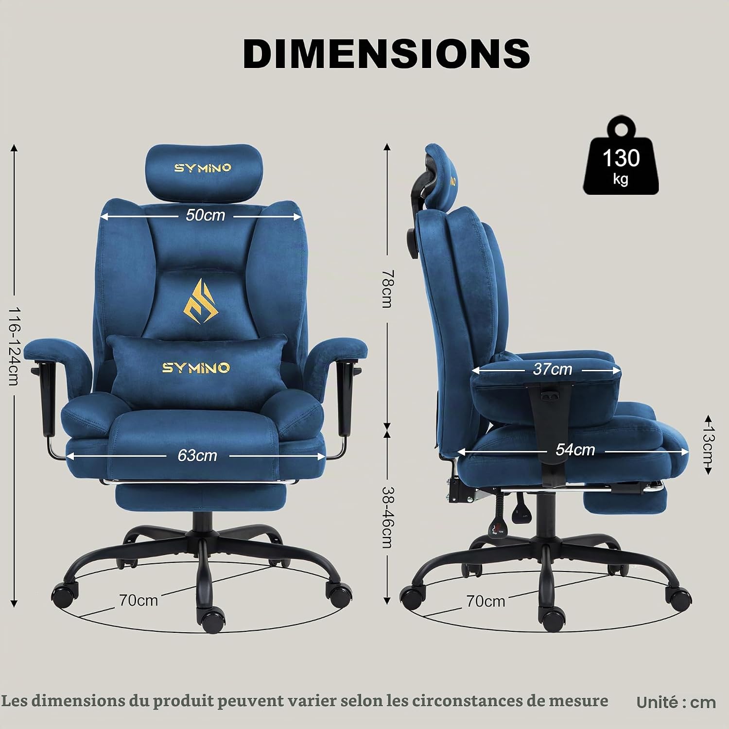 Detalle de Symino SF01 gamingstoel met suède bekleding, voetensteun en kantelfunctie