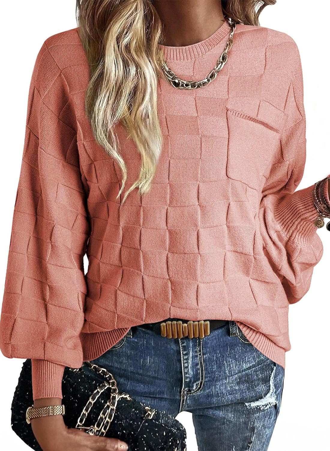 Detalle de SHEWIN 2026 Casual Crewneck Knit Sweater Tops