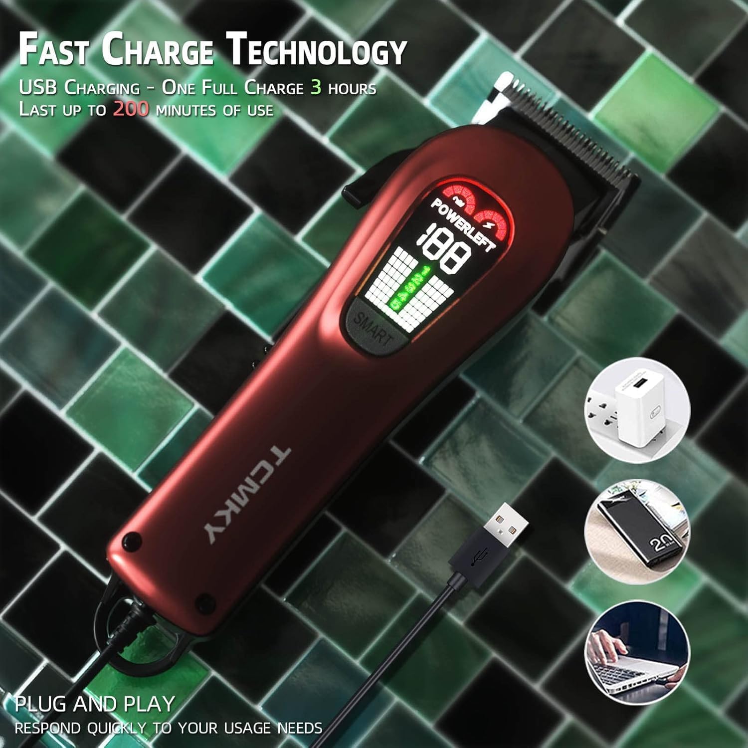 Thumbnail 5 de TCMKY Hair Clippers 200 min battery
