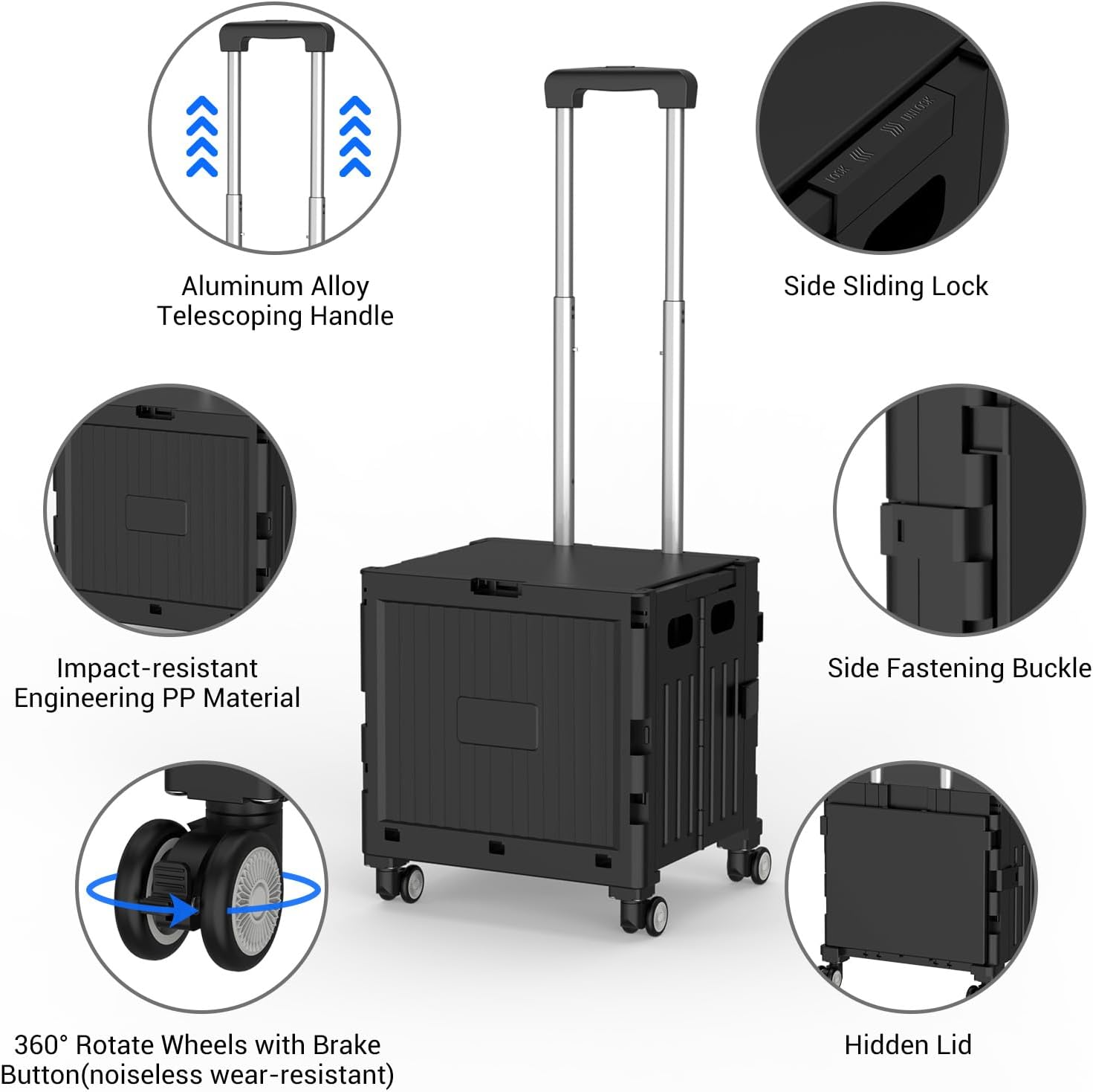 Thumbnail 1 de Marketero Collapsible Shopping Box Trolley with Lid, 360° Wheels & Telescopic Handle (HGH189)
