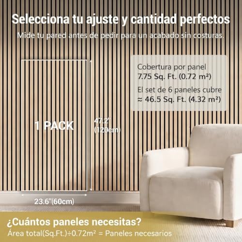 Detalle de TONOR Paneles Acústicos Decorativos Madera 120x60 cm, 6 Uds. – Roble