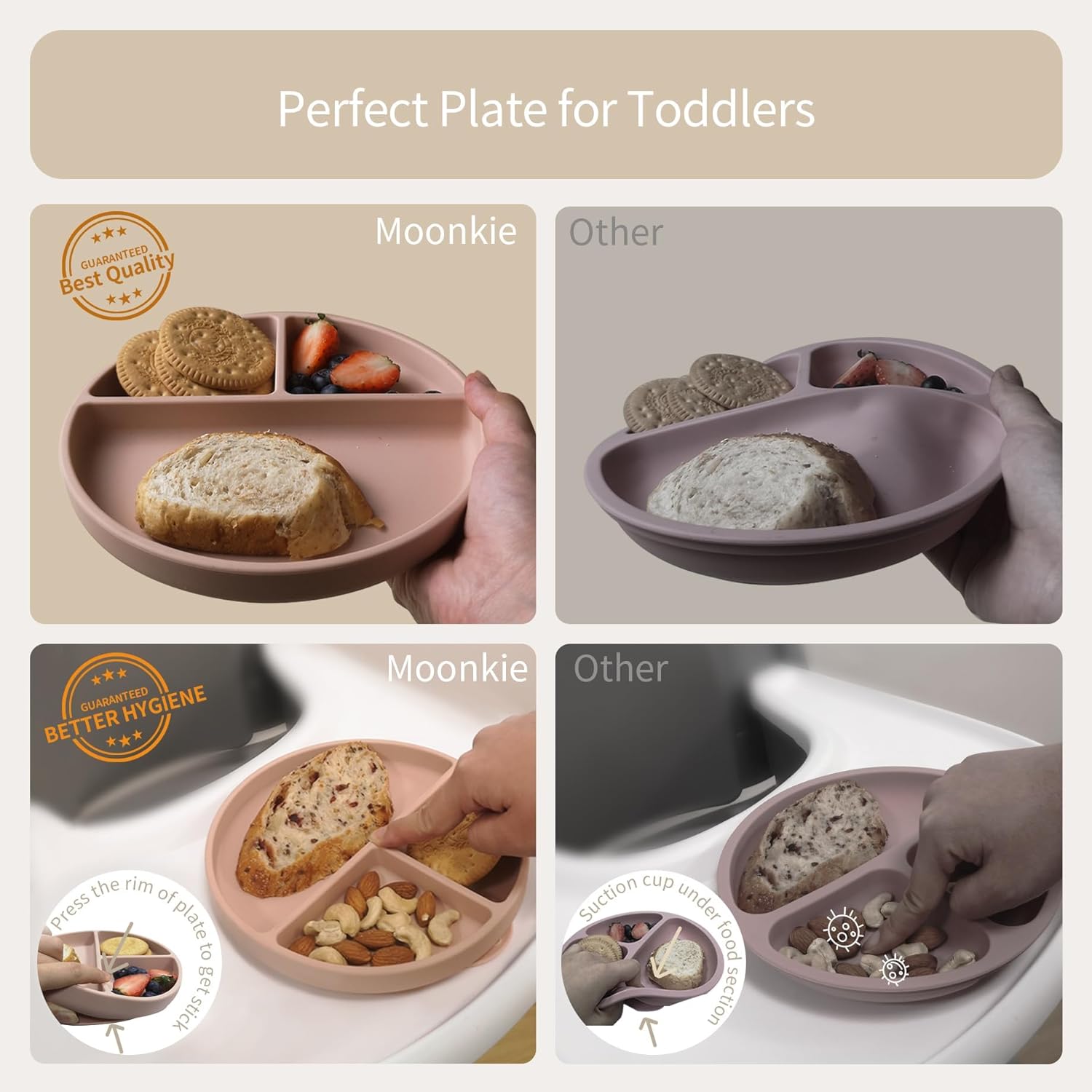 Thumbnail 4 de Moonkie Suction Plates for Babies & Toddlers – 2 Pack Silicone Divided Plates with Lid