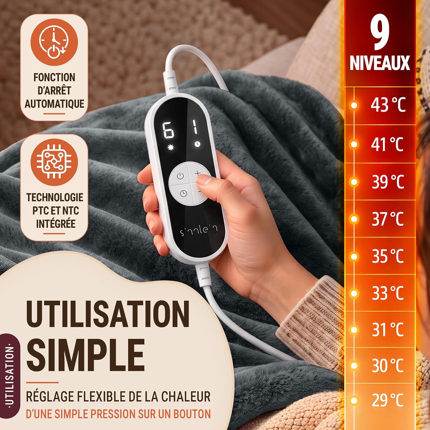 Detalle 2 de sinnlein 915 verwarmde matrastopper 200 x 180 cm met 9 warmtestanden