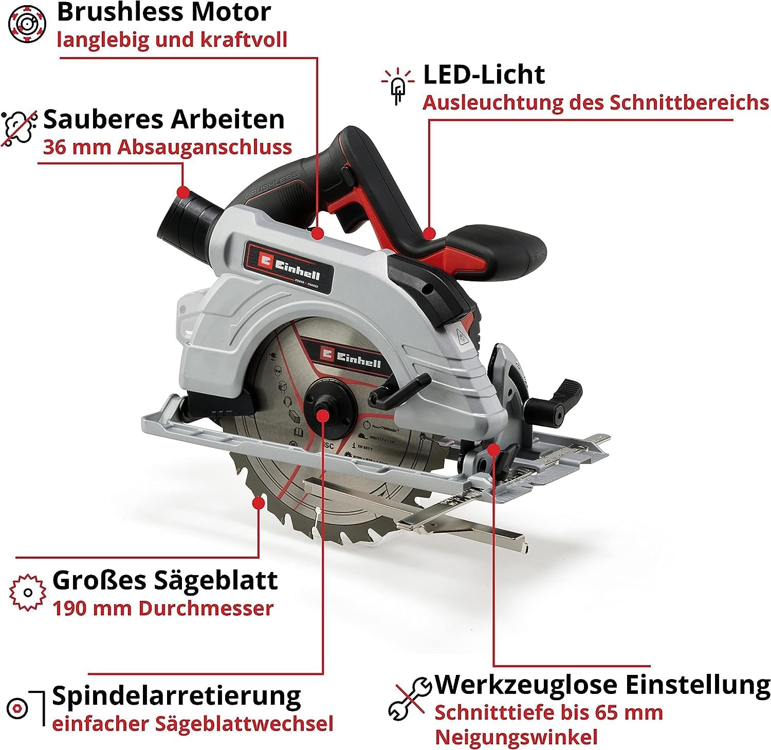 Detalle de Einhell TP-CS 18/190 Akku-HandkreissĂ€ge 65 mm đš