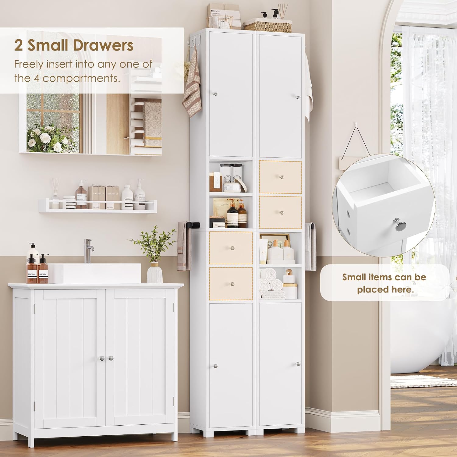 Thumbnail 6 de FOREHILL M324 Tall Bathroom Cabinet, 20 cm Slim White Storage Unit
