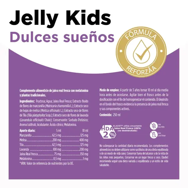 Detalle 2 de Eladiet Jelly Kids Dulces Sueños 4 x 250 ml – Complemento para favorecer el sueño de los niños