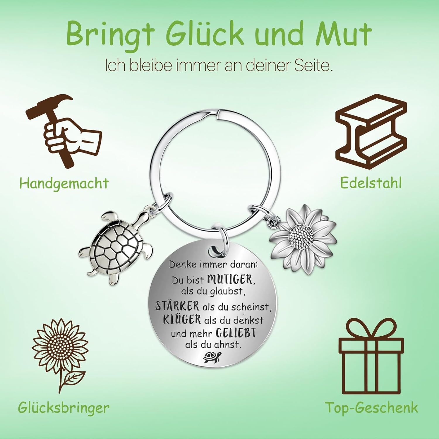 Thumbnail 5 de Farbeele Positive Sonnenblumen-Schildkröte & Glücksbringer-Schlüsselanhänger als Pocket Hug Mutmacher-Geschenk