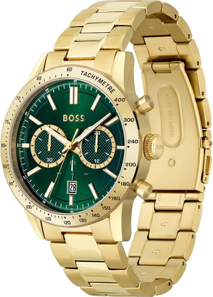 Detalle de BOSS Chronograph Quarz Uhr für Herren – Allure Kollektion mit Goldfarbenem Edelstahlarmband (1513923)