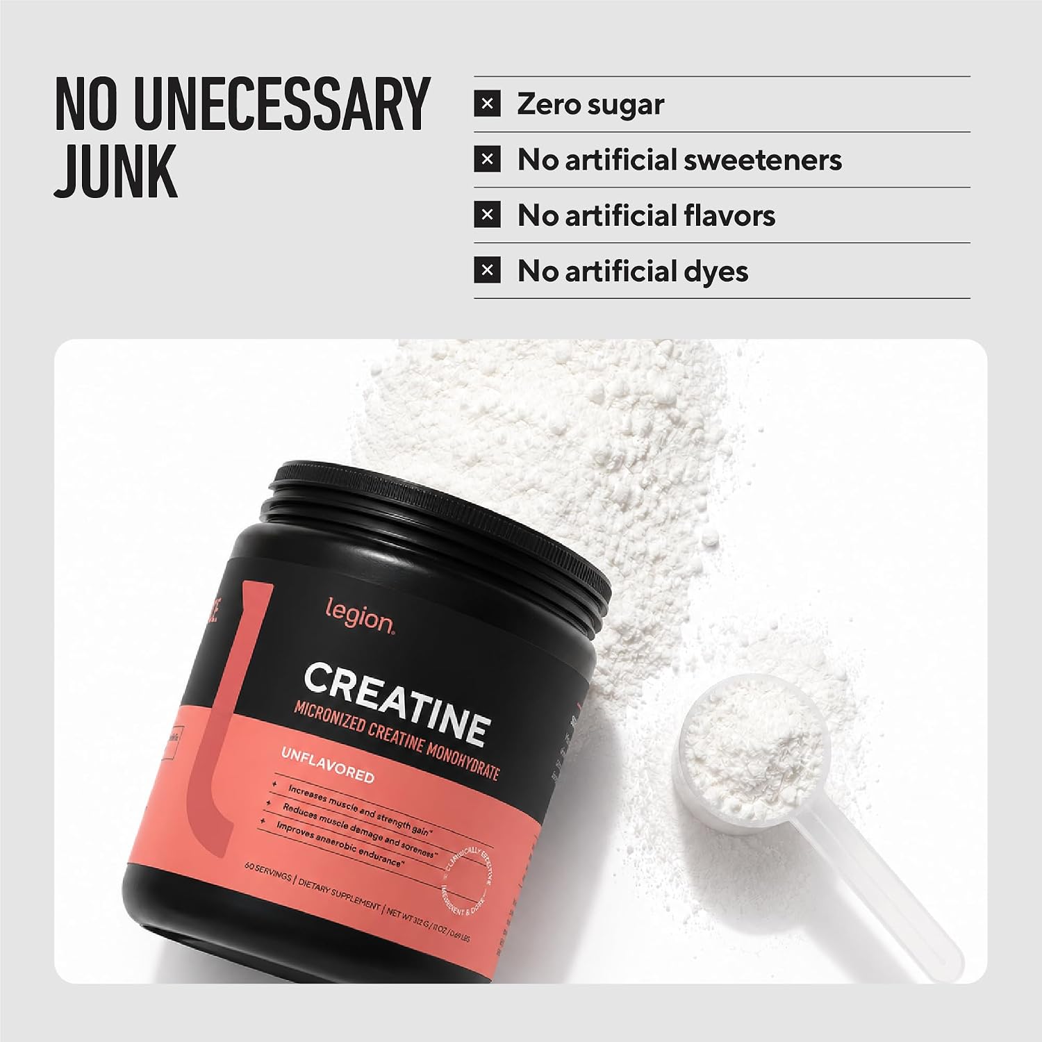 Thumbnail 4 de Legion Micronized Creatine Monohydrate Powder, 5g, Unflavored, 60 Servings