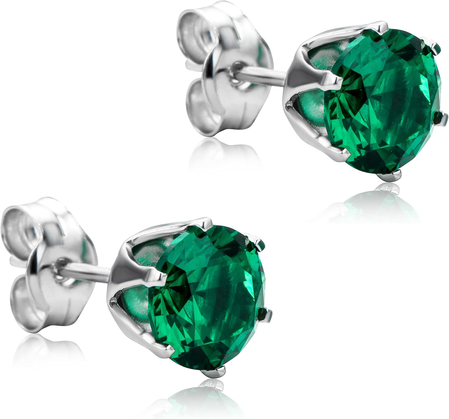 Thumbnail 1 de Orovi Boucles d'oreilles rondes en or blanc 14k avec pierre précieuse et émeraudes