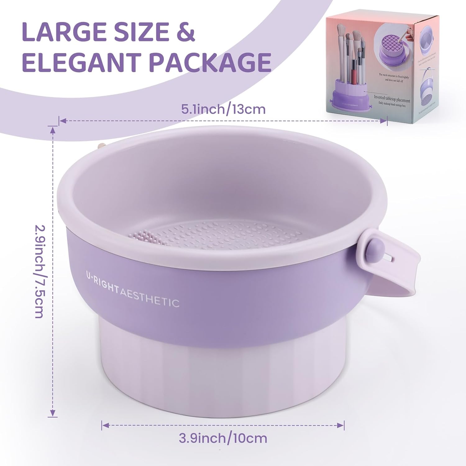 Detalle 2 de Makeup Brush Cleaner Mat 3-in-1 Silicone Bowl for Washing, Upside-Down Drying & Storage (Purple)